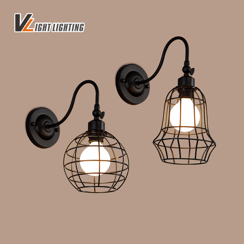 retro indoor vintage wall light led lights iron cage lampshade lighting fixture e27 110-240v