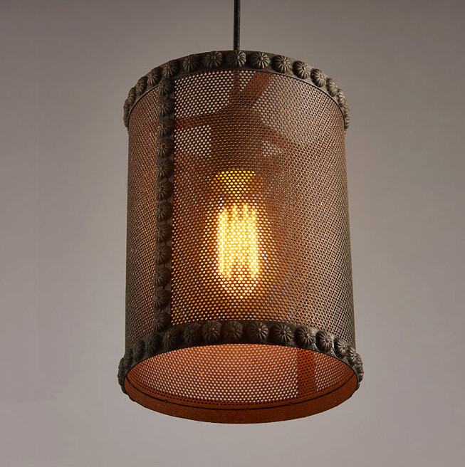 simple american retro modern iron net shade pendant light creative clothing store balcony aisle pendant lamp