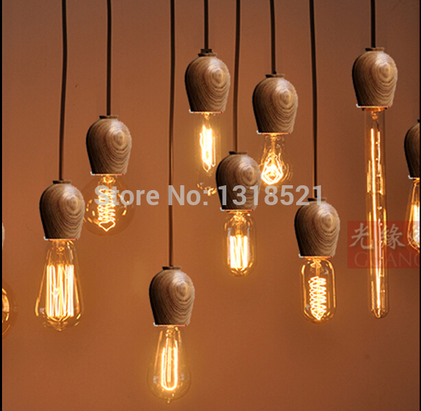 vintage black cord pendant lamps european wood e26/e27 pendant lights edison bulb ac90-265v suspension hanging lamparas