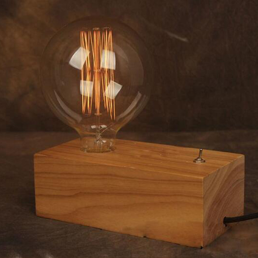 vintage wooden table lamp edison bulb personalized wood table light art decoration desk lamp ac 90-260v