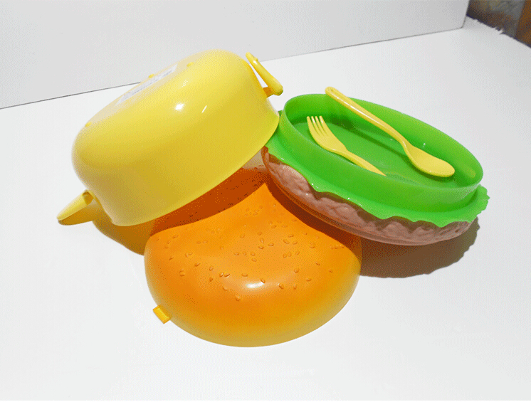 1pcs hamburger shape plastic bento lunch box w fork & spoon wonderful gift