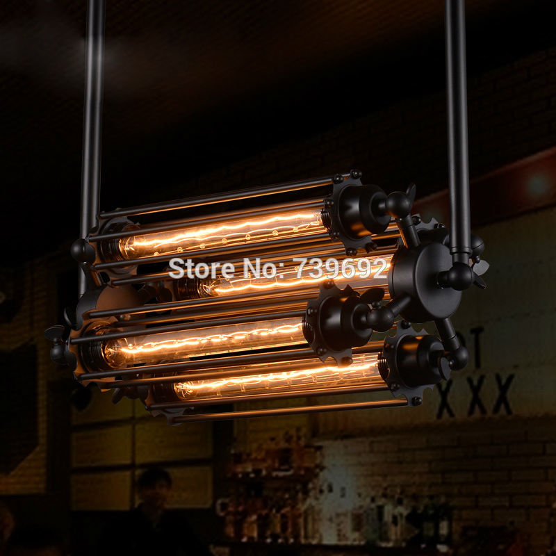 2014 new creative classical black color loft vintage bar heavy metal 4 heads retro iron pendant lights lighting