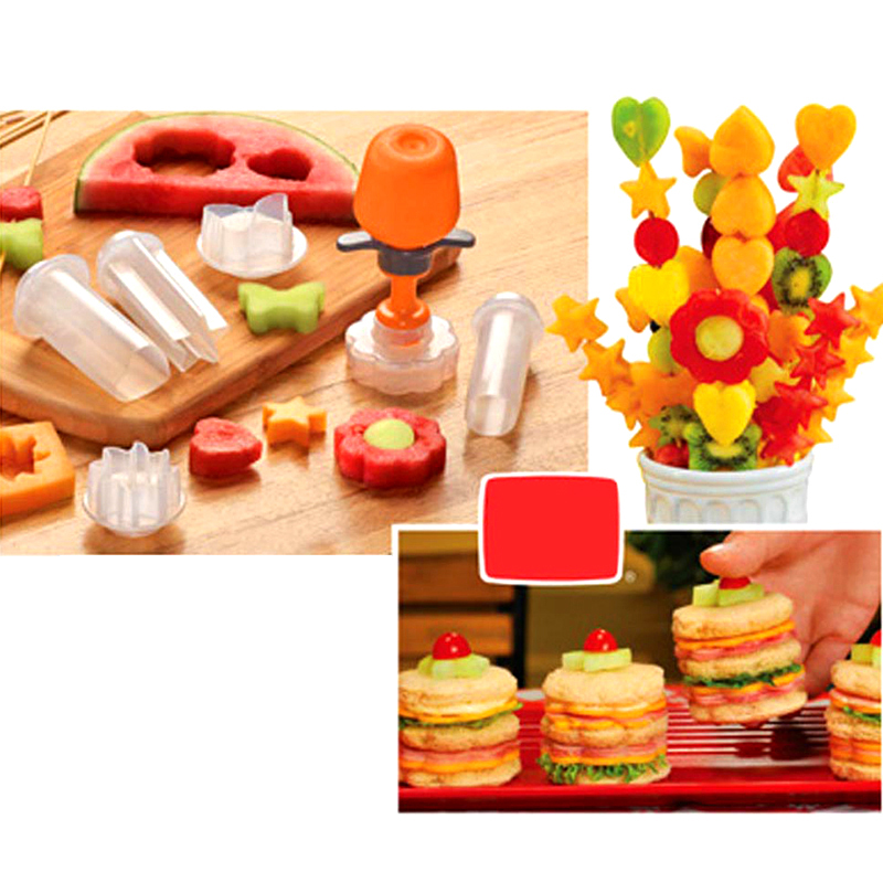 6 pcs eco-friendly fruit shape cutter slicer food decorator fruit cake salad helper kitchen accessories cooking tools heart star