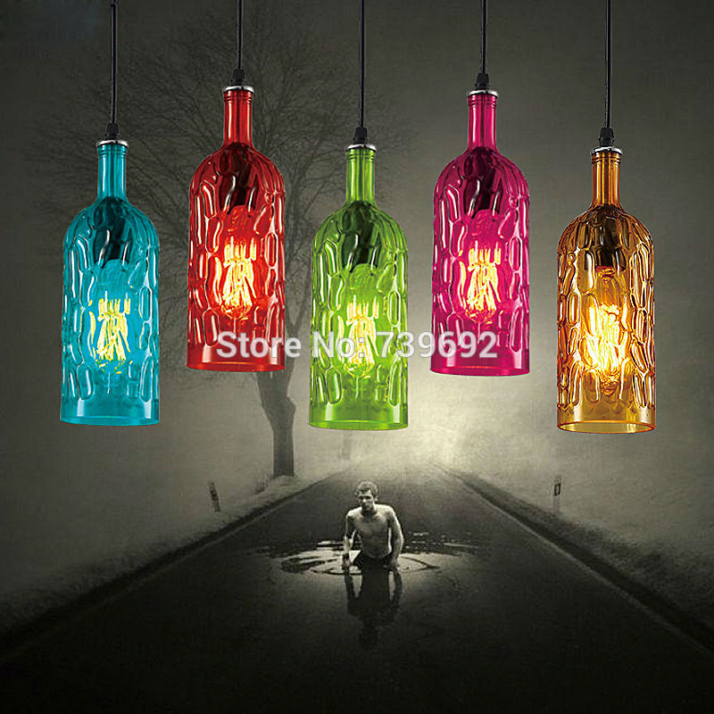 american industrial retro colorful glass bottle pendant lamp wine bottle bar light coffee shop light 1*e27