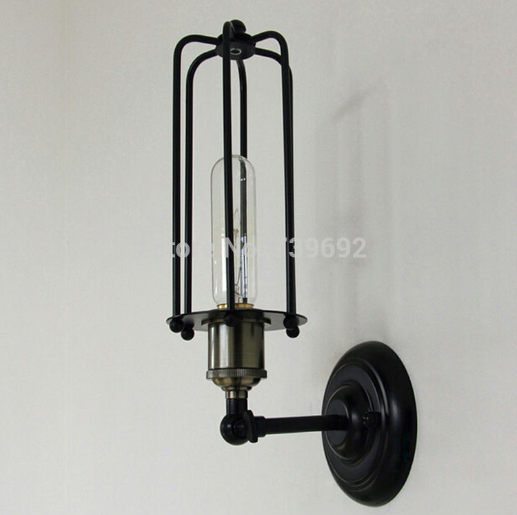 american style edison wall lamp iron lamp vintage bedside retro wall lamp,warehouse wall lamp with iron cage lampshade