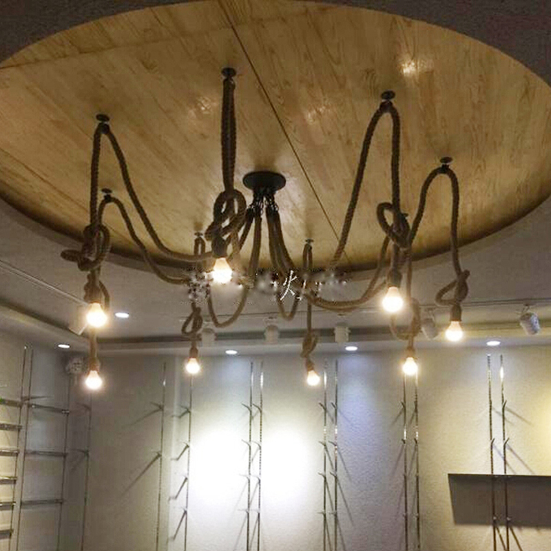 art decoration diy hand made vintage loft hemp rope chandelier lights retro spider ceiling lights for dining room