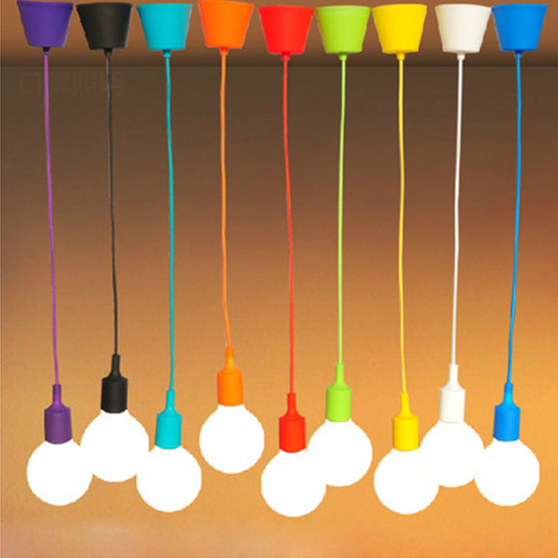 colorful silicone pendant lights e27 holder ac90-260v modern fashion diy design creative pendant lamps 100cm cord ceiling base