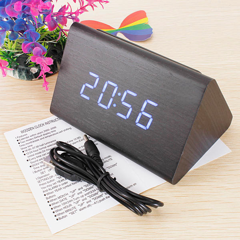decorative table clocks control sensing alarm temp dual display electronic led clock vintage wooden digital alarm clock