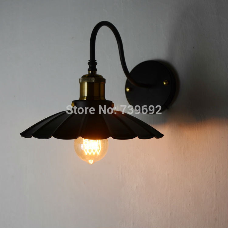 dia.25cm umbrella iron lampshade with bend rod europe american rustic industrial wall light edison wall lamps for home decor