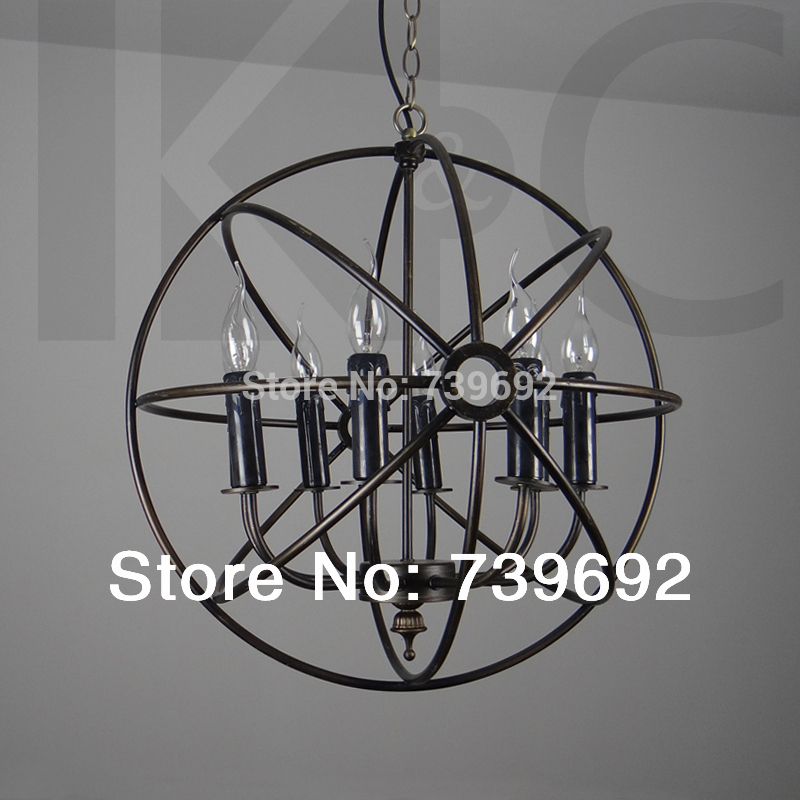 dia. 52cm 6*e14 bulbs loft vintage iron pendant light american style bar counter circle living room lights