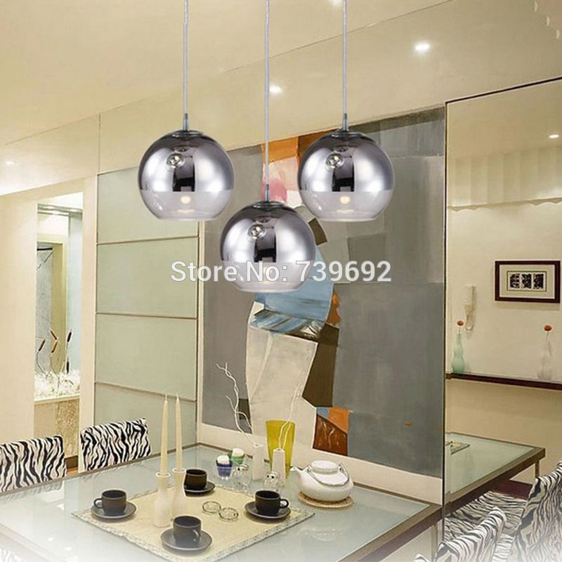double hole plated chrome mirror glass pendant lights glass ball lamp lighting for dinning room led pendant lamp