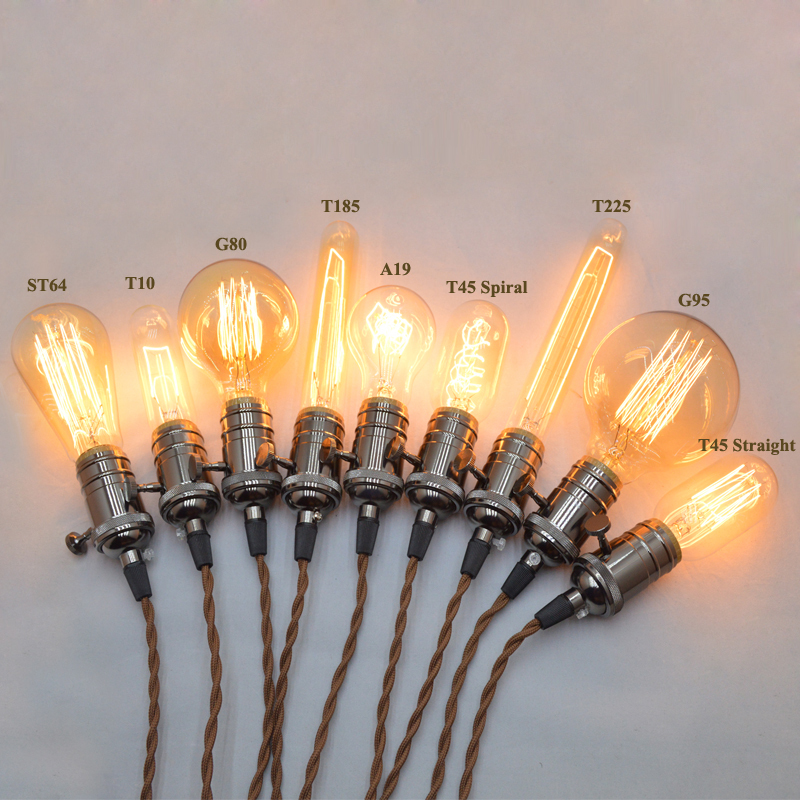 edison incandescent light bulb edison pendant lamp e27 pearl-black copper pendant light holder with bulbs 110v 220v 40w