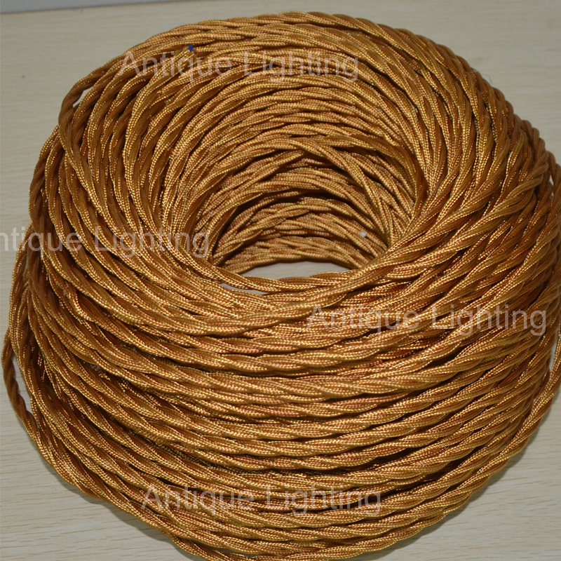 golden color 3 core 0.75mm2 edison lamp wire color braided electrical wire braided plug wire vintage lamp twisted cable