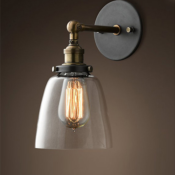loft industrial wall lamps vintage bedside wall light clear glass lampshade e27 edison bulbs 110v/220v