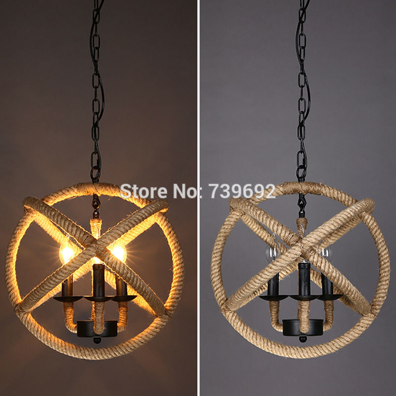loft style nordic retro hanglamp creative pastoral clothing store coffee hall vintage hemp rope iron pendant lights 4*e14 bulb