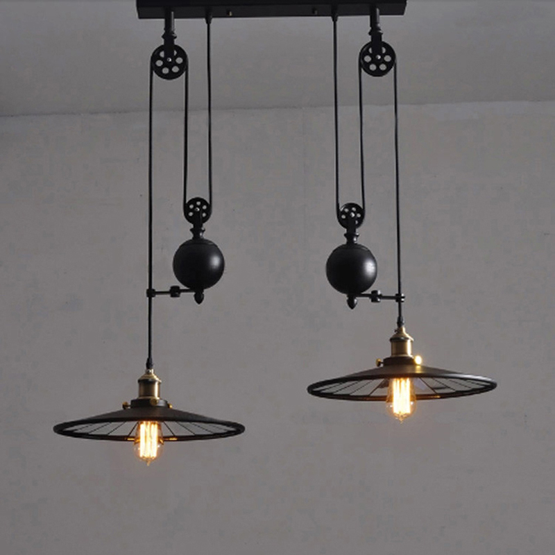 loft vintage pendant lights iron pulley lamp kitchen home decoration with e27 edison bulb black painted pulley pendant light
