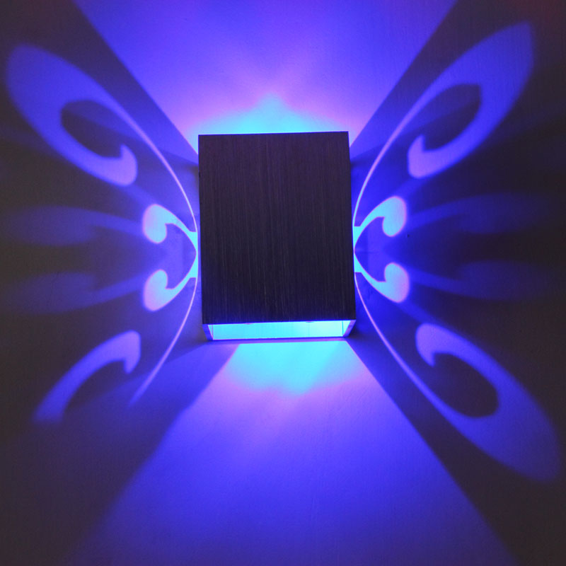 modern brief 3w ac85-265v led wall lamps for bar/ktv/ home lighting aluminum butterfly shape emitting color wall lights