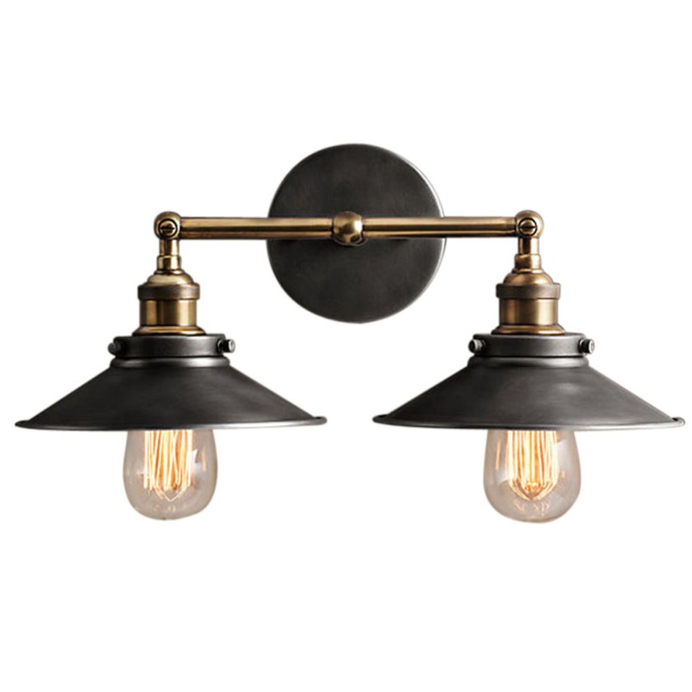 modern vintage loft metal double heads wall light retro brass wall lamp country style e27 edison sconce lamp fixtures 110v/220v