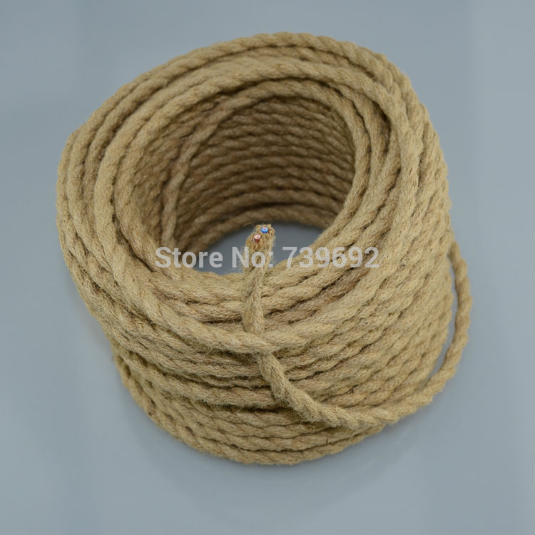 new arrival flaxen color vintage twisted electrical wire 2*0.75mm inner copper core with hemp cover for pendant lights 10m/lot