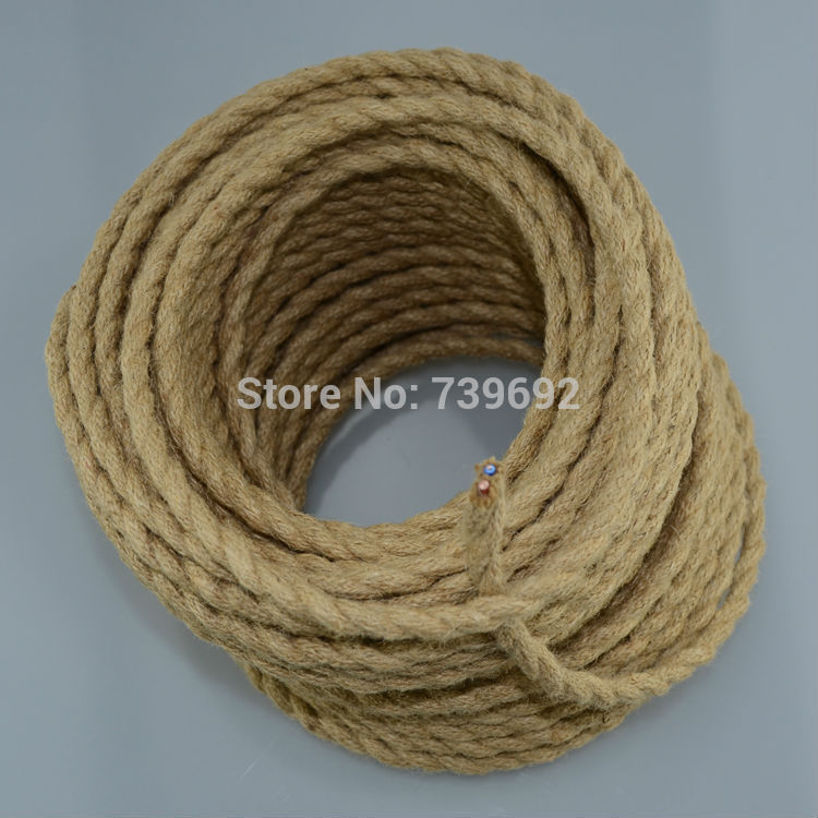 new arrival flaxen color vintage twisted electrical wire 2*0.75mm inner copper core with hemp cover for pendant lights 10m/lot