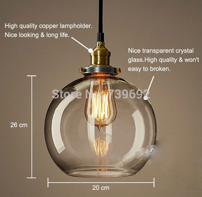 new arrival vintage indoor copper lampholder clear glass lampshade ceiling pendant lamp light e27 220v for decor