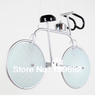 new fashion child toy modern brief cartoon bicycle iron glass pendant light with two round wheels