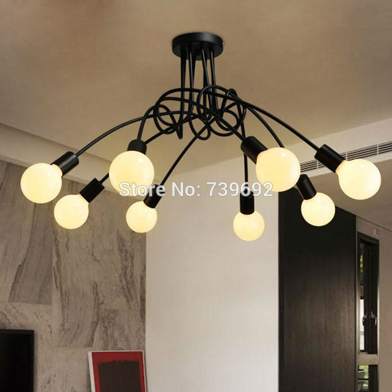 new matte black 8 arms metal iron ceiling lamps spider shade for dinning room,cloth shop,coffee shop decoration north korea lamp