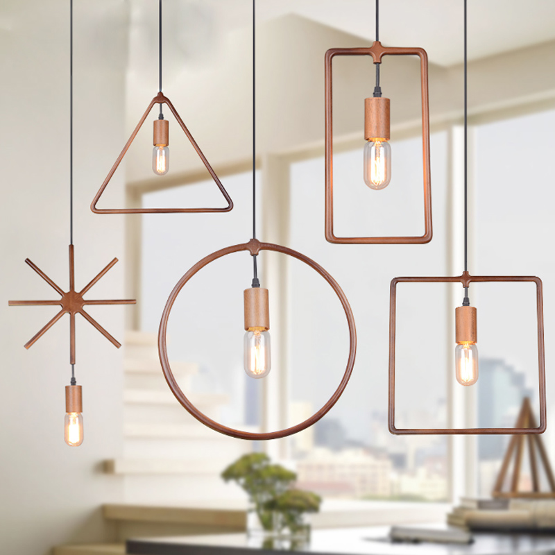 nordic loft industrial wood chandelier modern minimalist dining hall bar decorative lighting lamps geometry pendant lamp