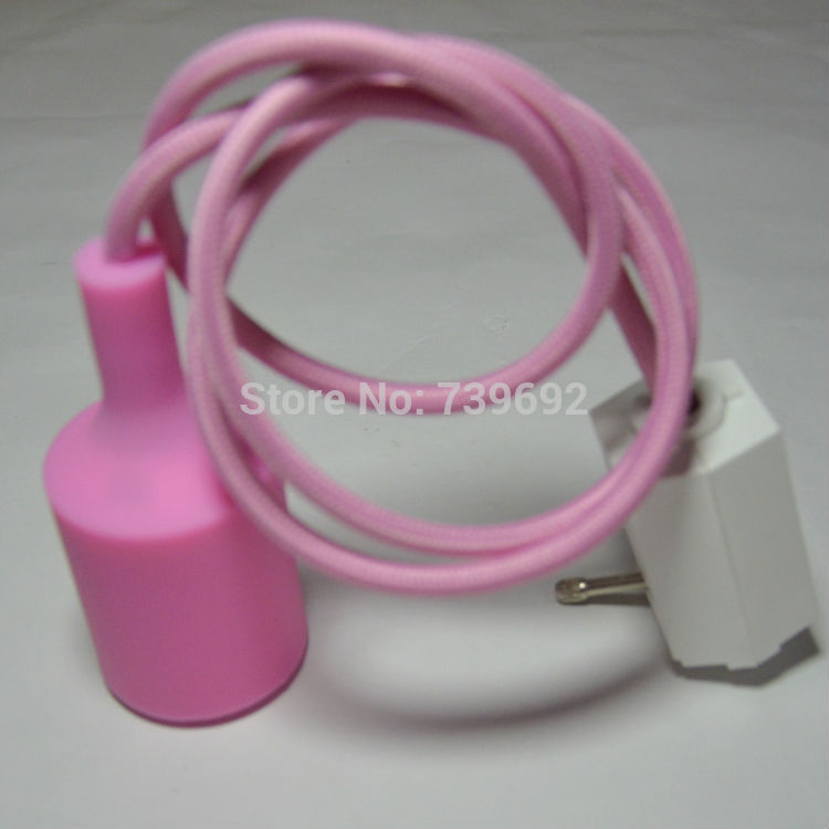 pink color track silicon pendant lightings lamp holder with one meter knitted electrical wire,white track head