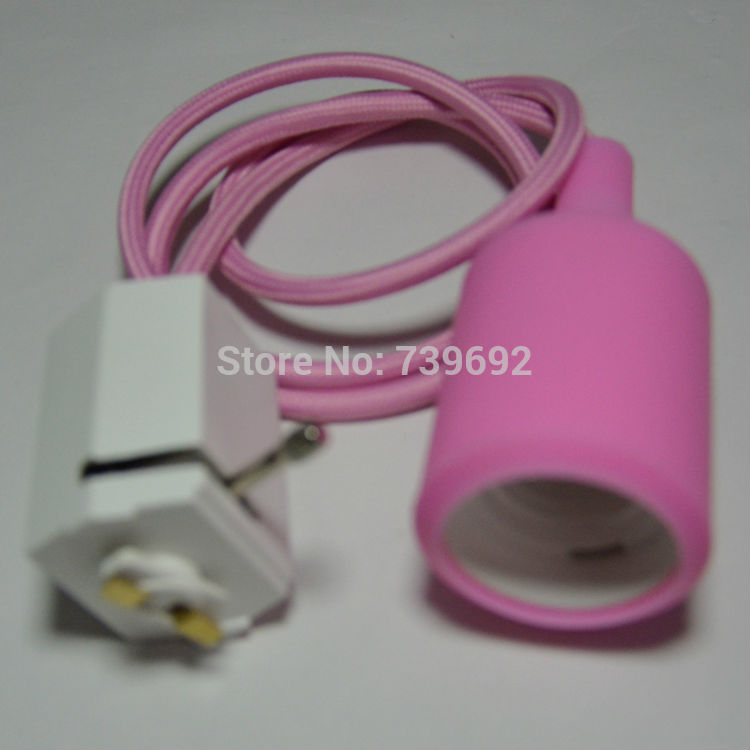 pink color track silicon pendant lightings lamp holder with one meter knitted electrical wire,white track head