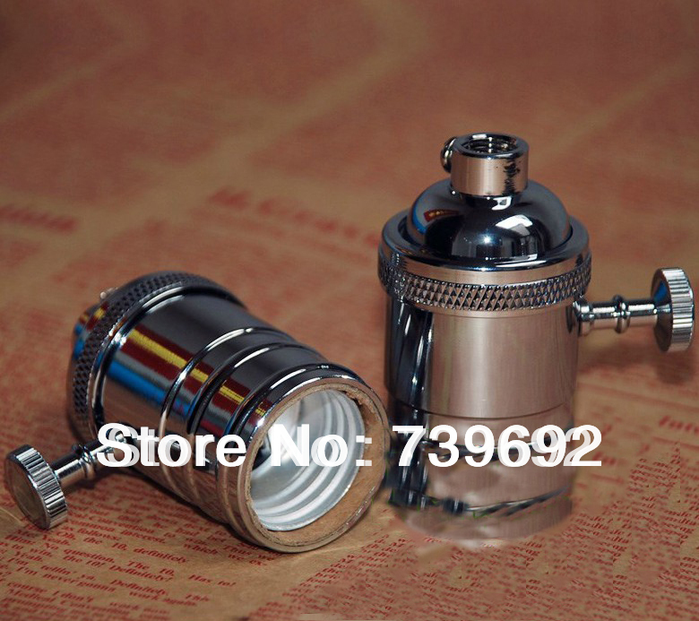 plating chrome e27 lamp base for vintage bulb pendant light plating copper lamp holder with knob switch