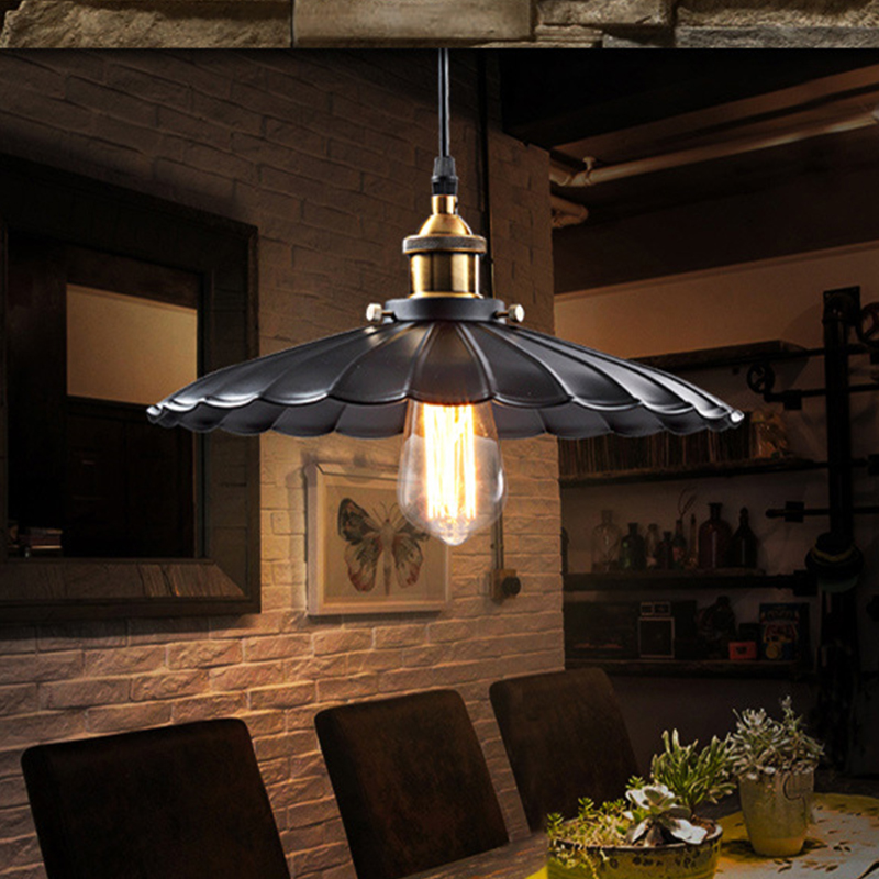 retro iron pendant lamp industrial style hanging lighting black shade one head led lights for bar el home