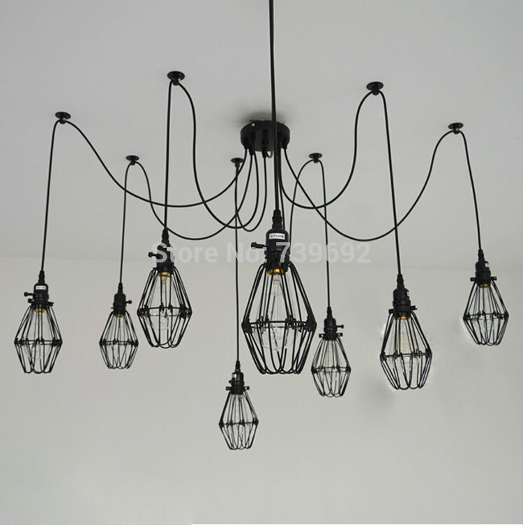 rh loft north europe retro style with 5/6/8/9/10/12/14 lights for el,bar decor industrial little cage iron pendant lights