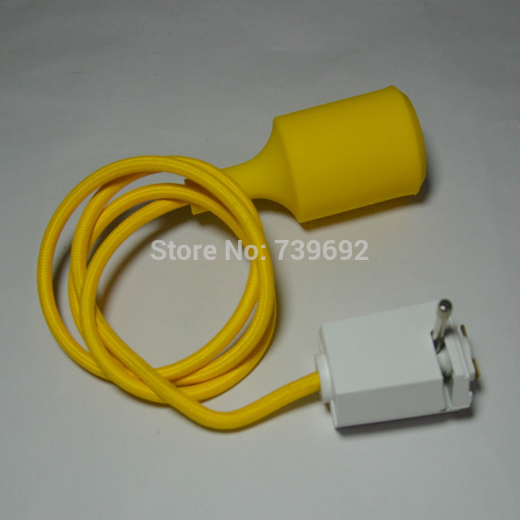 silicone lamp base e26 e27 yellow color pendant light lamps holder with track head/110v 220v with 1m knitted electrical wire