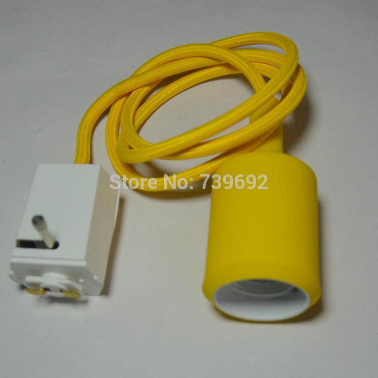silicone lamp base e26 e27 yellow color pendant light lamps holder with track head/110v 220v with 1m knitted electrical wire