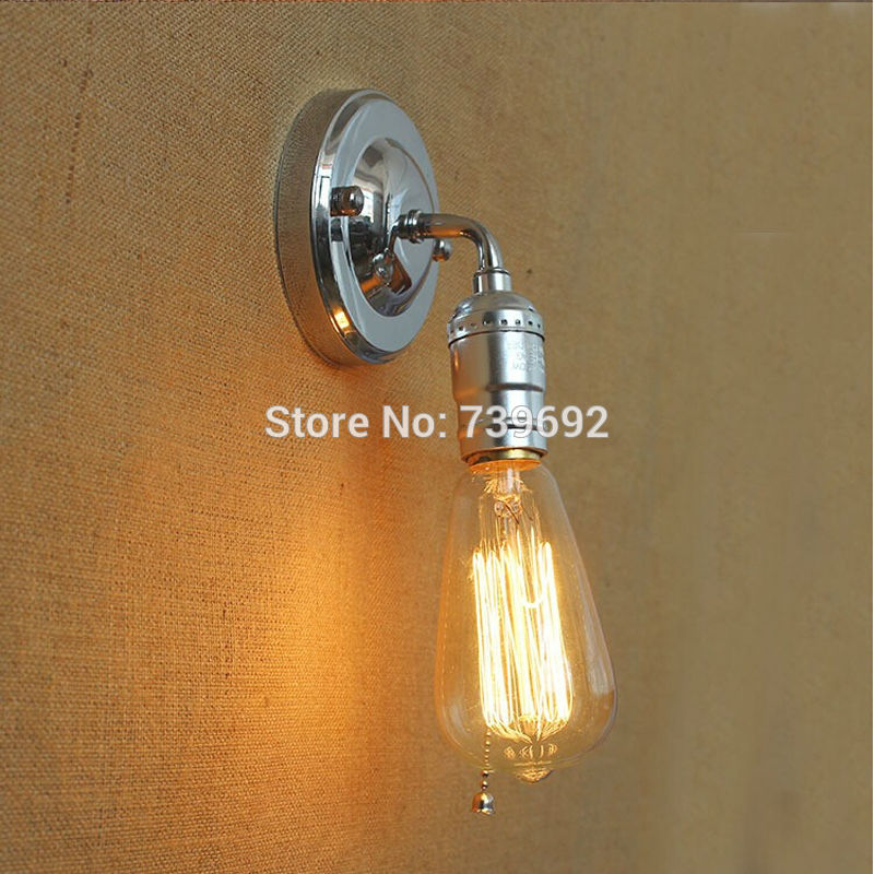 single mini wall sconce with knob switch 110v-220v 40w industrial iron wall lamp plated chrome color for bar/coffee cloth shops