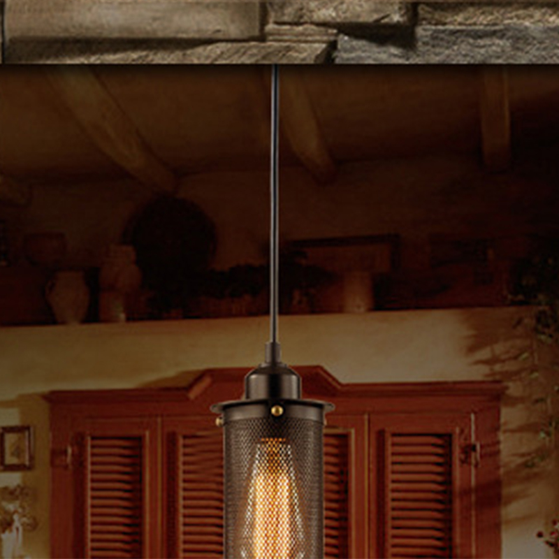 style e27 vintage light + edison bulb loft balcony restaurant lamp bar attic american metal net vintage pendant light
