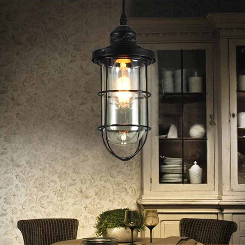 vintage iron pendant light industrial loft lamps e27 cage pendant lamp hanging lights fixture with glass guard indoor lighting