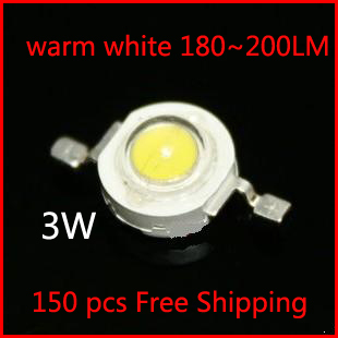 150pcs 3w high power led source warm white 2800-3500k 700ma dc3.00-3.8v 180-200lm lamp beads factory whole