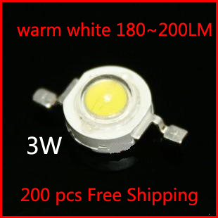 200pcs 3w high power led source warm white 2800-3500k 700ma dc3.00-3.8v 180-200lm lamp beads factory whole