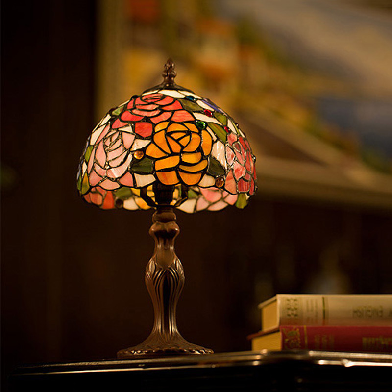8 inch tiffany desk lamp europe style bedside book light multicolor glass lampshade decorative table lighting