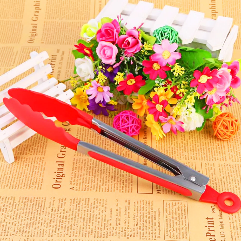 8" stainless steel kitchen tongs bbq clip heat resistant cook tong bread clamp tongs non-stick barbecue tools bbq tongs