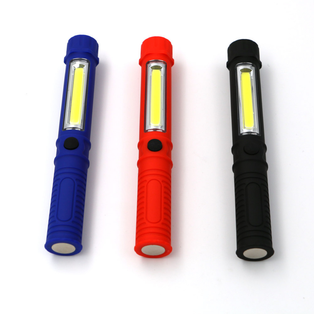black/blue/red cob led portable plastic light led flashlight torch lamp with magnetic and clip for camping outdoor sport light