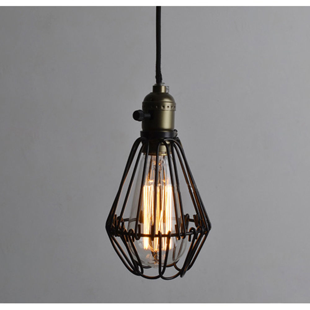 edison vintage pendant light rustic wire cage light suitable for bedroom,study room without bulb
