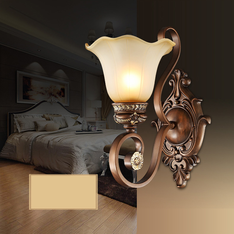 europe luxury brown resin wall lamp, single head bedchamber retro bedside light, parlor study aisle wall sconce