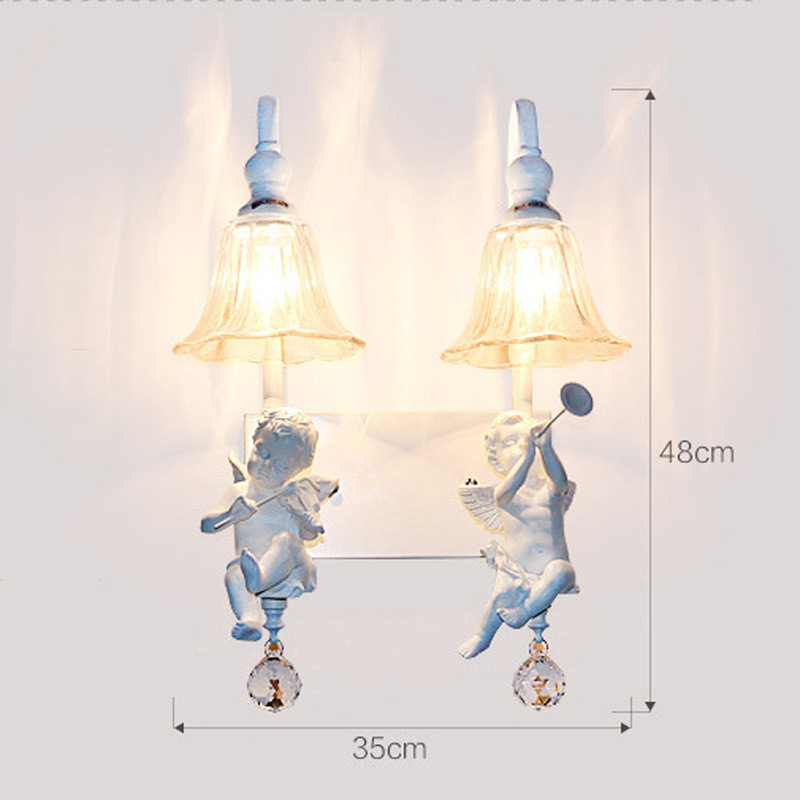 europe popular double angel wall light, pastoral foyer bedside sconce lamp lamparas bar corridor lamps