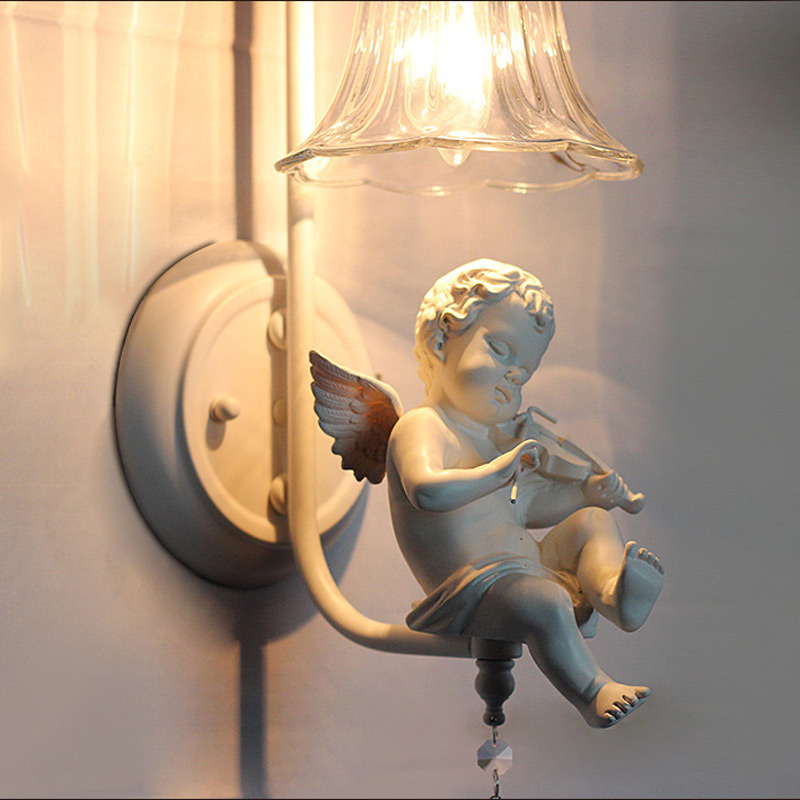 europe popular double angel wall light, pastoral foyer bedside sconce lamp lamparas bar corridor lamps