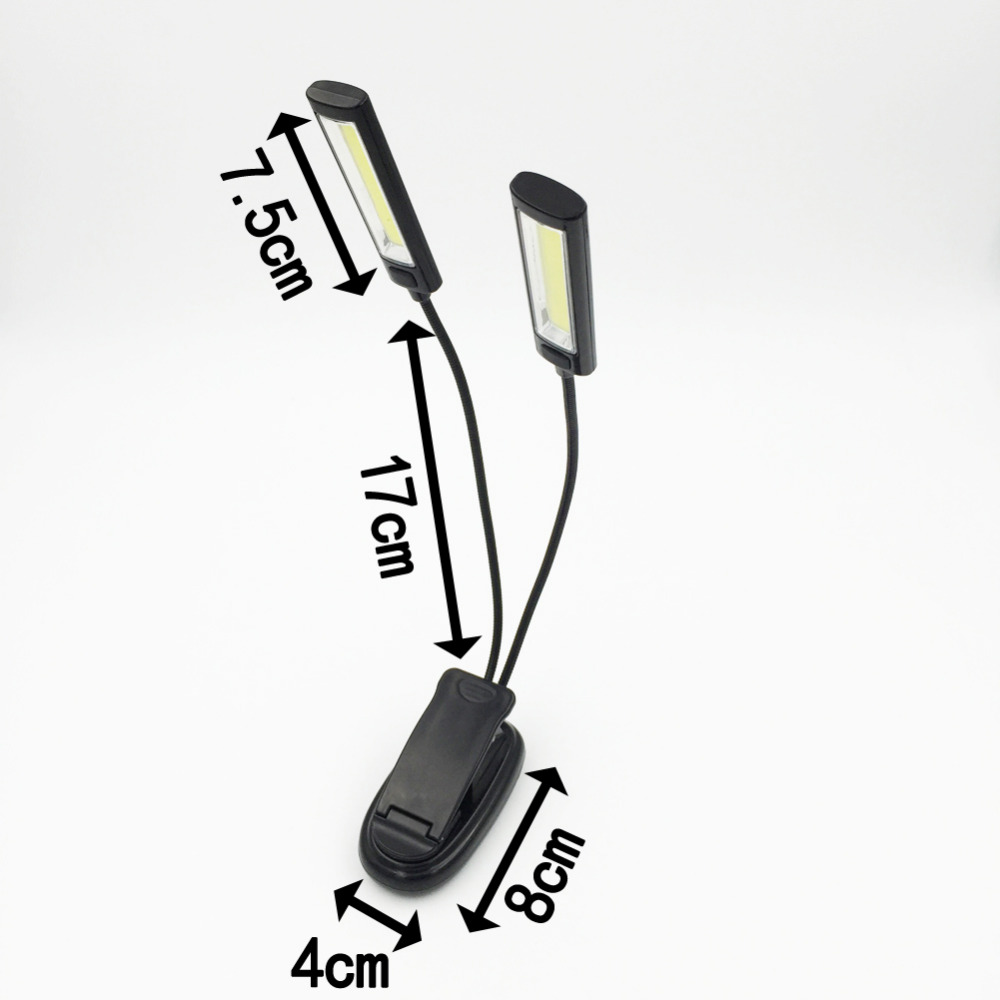 excellent quality dual flexible arms cob led bulbs clip camping light on bed book reading desk laptop music stand lamp