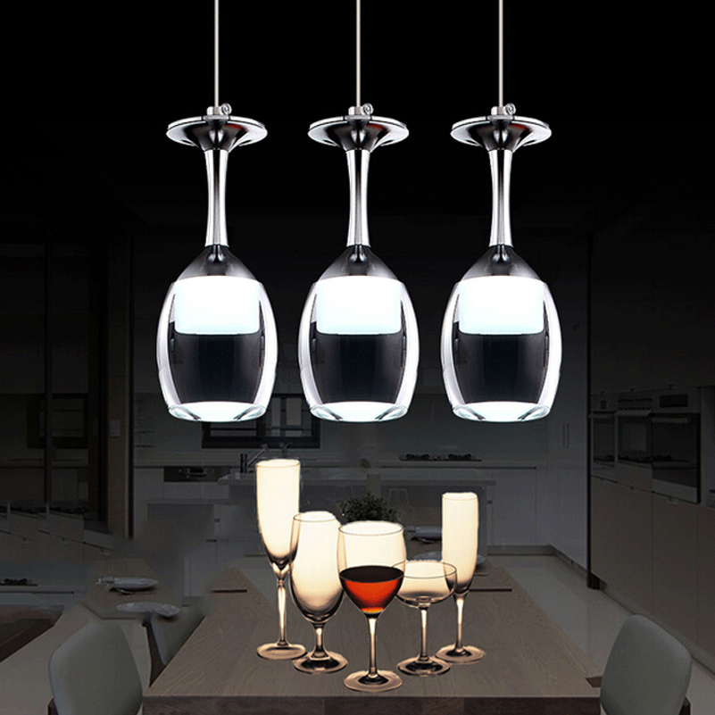 fashion art transparent 3 heads led pendant lamps acrylic wine glass pendant lights restaurant bar dining room led droplight
