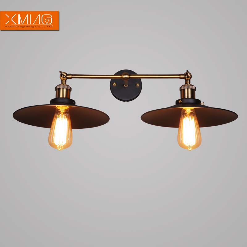 industrial vintage wall lights with 2 lamp holder black lampshade e27 holder for beside hallway bedroom retro loft wall lamp